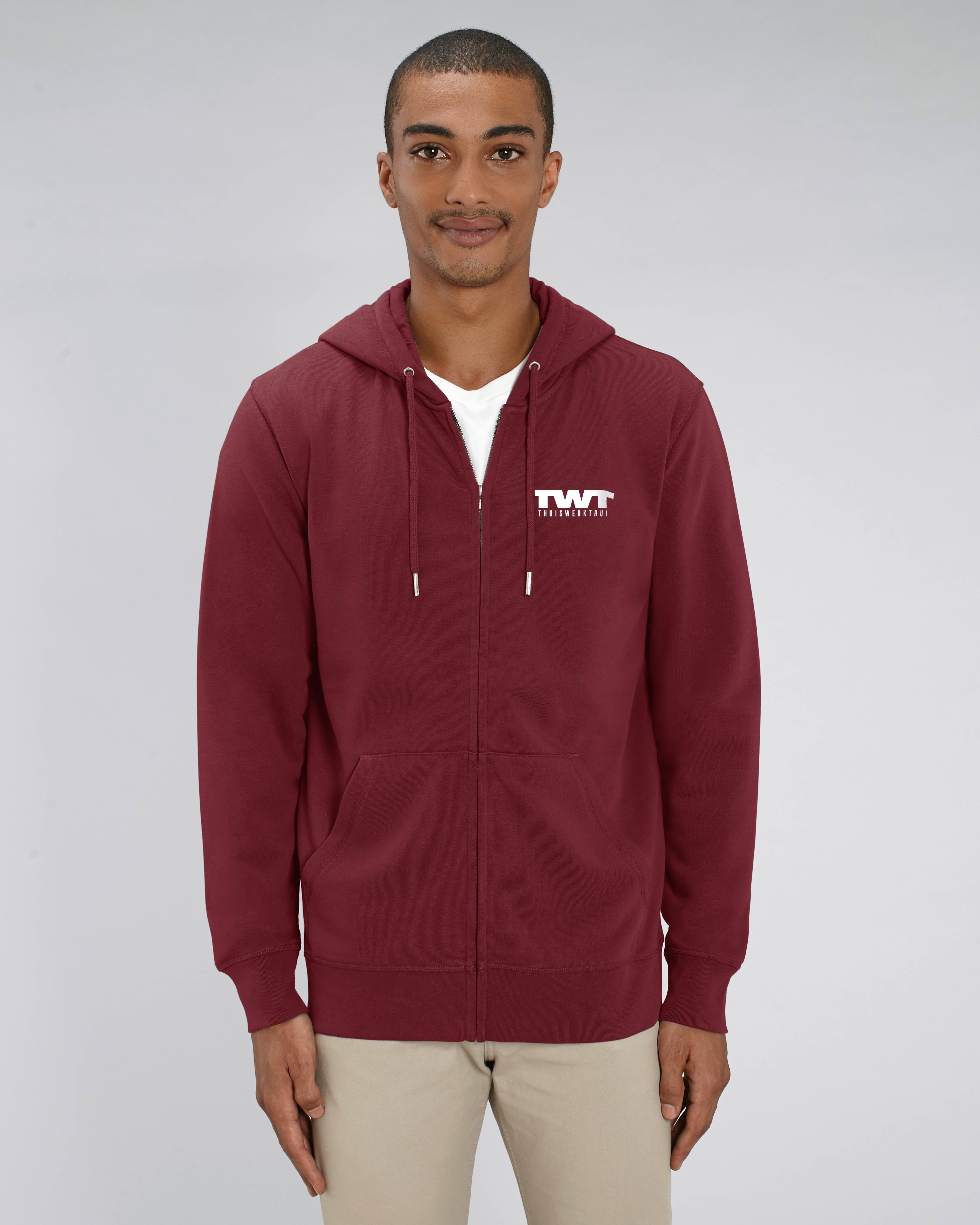 Hoodie met rits met vet geschreven opdruk 'TWT en thuiswerktrui' - Witte opdruk Hoodie met rits met vet geschreven opdruk 'TWT en thuiswerktrui' - Witte opdruk