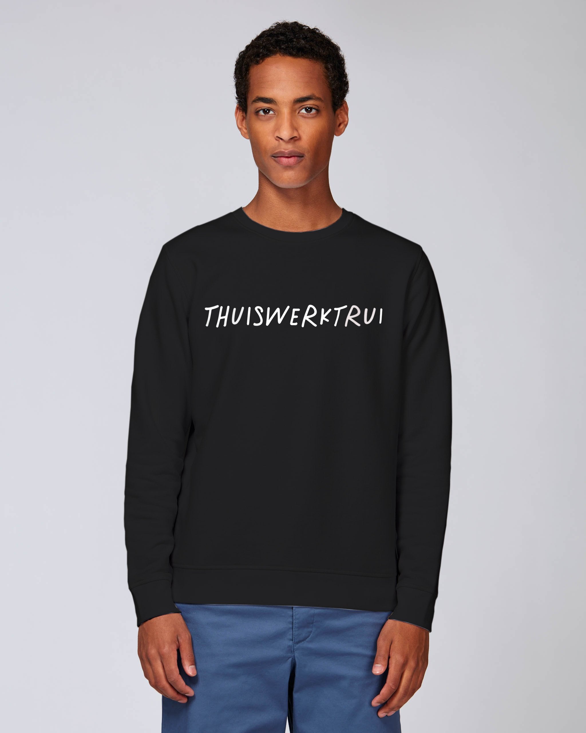 Sweatshirt met geschreven opdruk 'thuiswerktrui' - Witte opdruk Sweatshirt met geschreven opdruk 'thuiswerktrui' - Witte opdruk